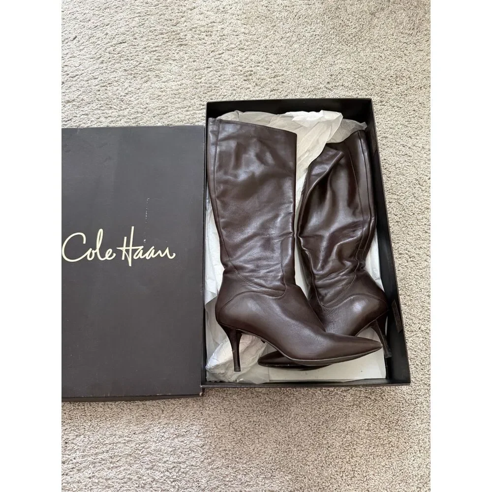Cole Haan Brown Leather Knee High Pointed Toe Boots - Size 7.5 - worn once